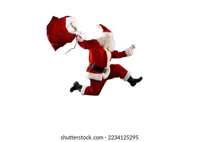 santa claus runs fast to deliver all gifts for christmas