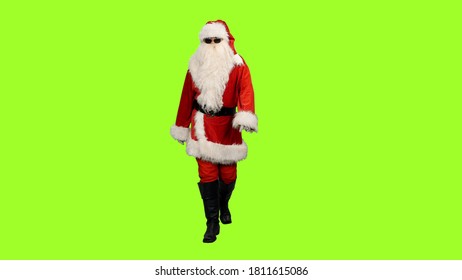 Santa Claus in sunglasses walking on green screen background, Chroma key - Powered by Shutterstock