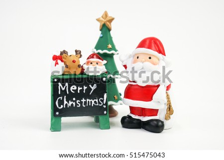Santa Clause and Merry Christmas model figure toy isolated on white background