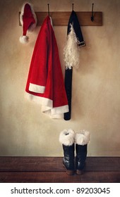 Santa Costume With Boots On  Coat Hook