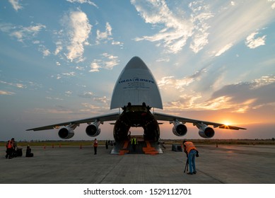Santa Cruz, Bolivia - September 7th, 2019: Antonov in Bolivia offloading the aircraft to fight fires in the amazon.