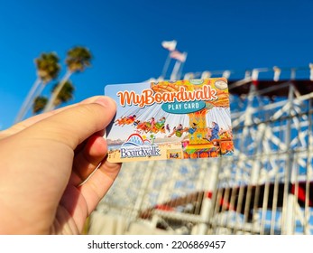 Santa Cruz, CA - July 8, 2022: Play Card For Arcade Games At The Boardwalk Seaside Amusement Park.