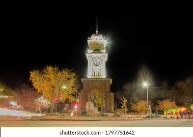 SANTA CRUZ, CALIFORNIA / USA - AUGUST 3, 2017: Santa Cruz Landmark Brightly Illuminated At Night