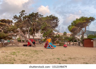 Santa Eulalia, Spain - September 20, 2019: Empty Kids Par Near Cala Llonga The Beach