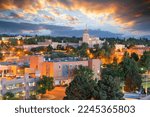 Santa Fe, New Mexico, USA downtown skyline at dusk.