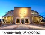 Santa Fe, New Mexico, USA at New Mexico State Capitol at blue hour.