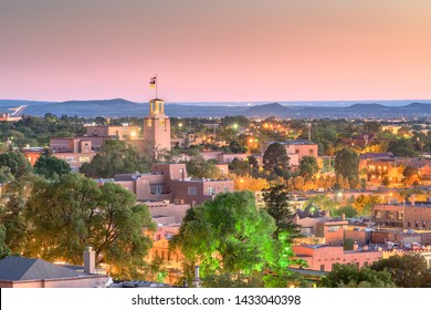 Santa Fe, New Mexico, USA Downtown Skyline At Dusk.