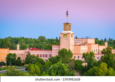 Santa Fe, New Mexico, USA Downtown Skyline At Dusk.