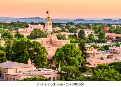 Santa Fe, New Mexico, USA Downtown Skyline At Dusk.