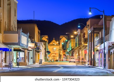 Santa Fe, New Mexico, USA Downtown At Night.