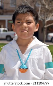 SANTA FE NEW MEXICO USA APRIL 21: Unidentified Navajo Indian Child On April 21 2014 In Santa Fe New Mexico USA. The Largest U.S. Indian Tribe, The Navajo Nation An About 106,800 Live In New Mexico.