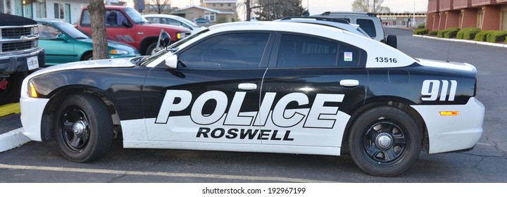 SANTA FE NM AVRIL 23: Roswell Police Department Car. On April 23 2014 In Santa Fe New Mexico USA. Roswell Is Known For Having Its Name Attached To What Is Now Called The 1947 Roswell UFO Incident