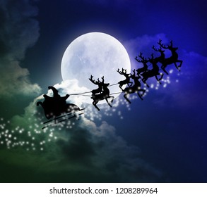 Santa flying over full moon - Powered by Shutterstock