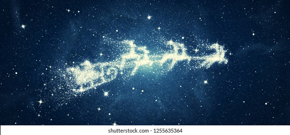 Santa flying over night sky. Marry Christmas and happy holiday - Powered by Shutterstock