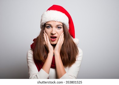 Santa Girl Embarrassed Surprise Christmas Hat Stock Photo 354820268 ...