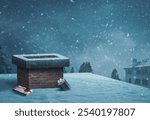 Santa was here: lost gifts next to a chimney on a roof on the show, Christmas Eve concept