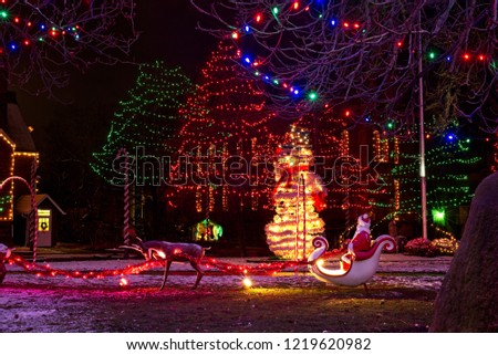 santa his sleigh reindeer giant snowman stock photo edit now