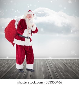 Santa Keeping Secret Against Clouds Room Stock Photo 333358466 ...