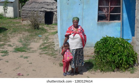 Santa Lucia, KwaZulu-Natal, South Africa - February 2.2016
Ms. Busisiwe Ntombi Mbuyazi, Traditional Healer, Doctor Of African Medicine, In Front Of Her Hut In The Village Of Khula, Near Santa Luci