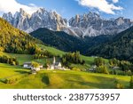 Santa Maddalena village in Val di Funes, Italy (Dolomites Mountains).