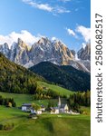 Santa Maddalena village in Val di Funes, Italy (Dolomites Mountains).