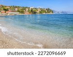 Santa Margherita Ligure with peaceful beach in little bay harbor. Liguria, Italy