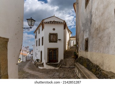 Santa Maria de Marvao, Portugal - 30 March, 2022: cobblestone streets and picturesque houses in the old city center of Marvao