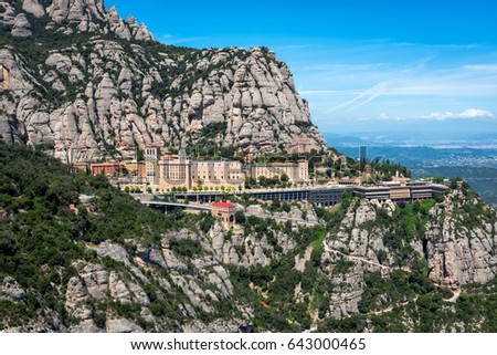 Santa Maria de Montserrat abbey in Montserrat mountains near Barcelona, Spain