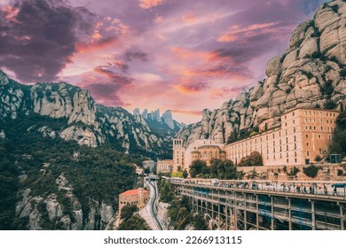 Santa Maria De Montserrat. Benedictine Abbey In Mountain Of Montserrat, In Monistrol De Montserrat, In Catalonia, Spain. Amazing Bright Sky. - Powered by Shutterstock