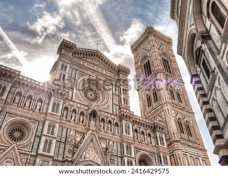 The Santa Maria del Fiore or Duomo Cathedral Architecture at Morning Dawn, Florence, Italy