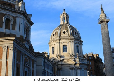 Santa Maria Di Loreto In Rome, Italy. Concept Of Old Anciant Church And Last Minute Tours To European Religion Landmarks.