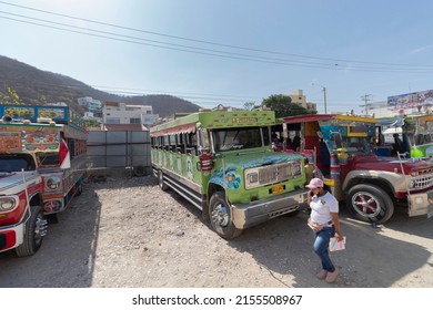 SANTA MARTA, COLOMBIA - MAY 08 OF 2022 Colombian Native And Cultural Bus Named 