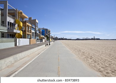 Santa Monica Beach, Bike Path And Pier.