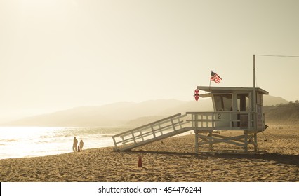 Santa Monica beach lifeguard tower in California USA - Powered by Shutterstock