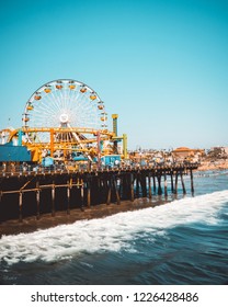 Santa Monica Beach Pier Waves Ferris Wheel 