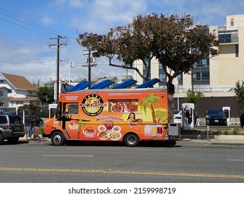 Santa Monica, CA - April 16 2022: A Mexican Taco Truck Selling Streetfood On Santa Monica Boulevard