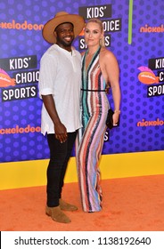 SANTA MONICA, CA. July 19, 2018: Lindsey Vonn & P.K. Subban At The Nickelodeon Kids' Choice Sports Awards 2018 At Barker Hangar