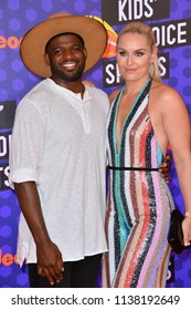 SANTA MONICA, CA. July 19, 2018: Lindsey Vonn & P.K. Subban At The Nickelodeon Kids' Choice Sports Awards 2018 At Barker Hangar