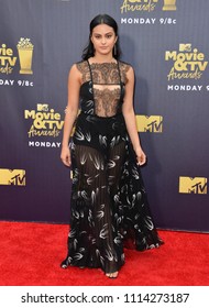 SANTA MONICA, CA - June 16, 2018: Camila Mendes At The 2018 MTV Movie & TV Awards At The Barker Hanger, Santa Monica Airport