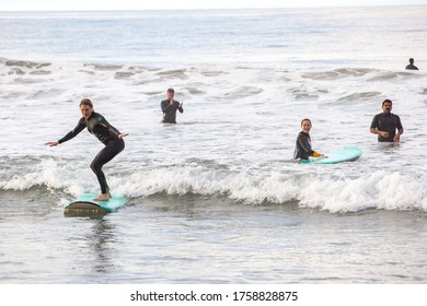 Santa Monica, CA /USA 06-12-2019 Surf Lesson For Beginners.