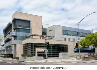 SANTA MONICA, CALIFORNIA - 15 MAY 2021: Santa Monica Public Safety Building, housing the Police Department and Fire Administration.