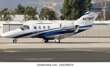 Santa Monica, California- 21 Dec 21: A Business Jet Taking Off From Santa Monica Airport. 