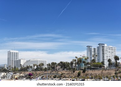 SANTA MONICA, CALIFORNIA - 25 MAY 2021: Santa Monica Skyline Seen From The Pier.