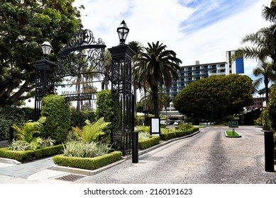 SANTA MONICA, CALIFORNIA - 25 MAY 2021: Fairmont Miramar Hotel and Bungalows is a historic five-star hotel located near the beach, not far from the Santa Monica Pier.