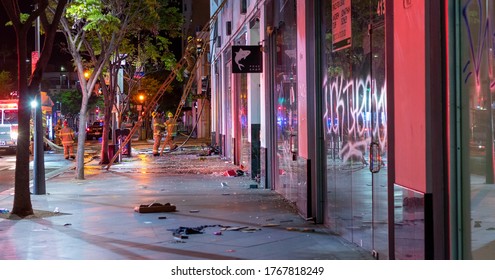 SANTA MONICA, CALIFORNIA - JUNE 1, 2020: The aftermath of a riot in Santa Monica during the George Floyd protests.