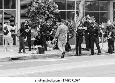 Santa Monica, California / US 05-31-2020 Santa Monica During The George Floyd Protest. Shutdown During Curfew