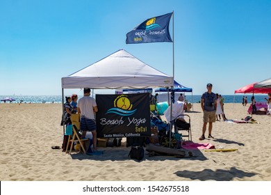 SANTA MONICA, CALIFORNIA, USA - OCTOBER 6, 2019: "Be Great! Beach Clean Up" is a Health and Wellness Beach Cleanup and Fundraiser. The event was free to the public.