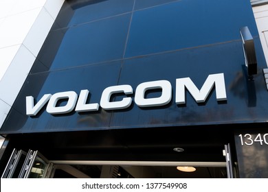 SANTA MONICA, CA/USA - APRIL 18, 2019: Volcom retail store exterior and trademark logo.