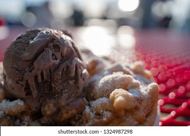 Santa Monica Pier Funnel Cake With Ice Cream Sunny Day