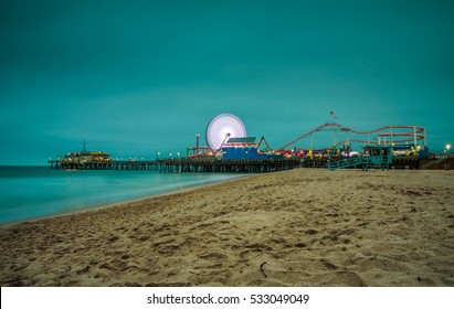 Santa Monica Pier at night,  Los Angeles, California. Long exposure. - Powered by Shutterstock